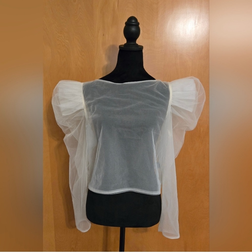 AKIRA Sheer beige Puff Sleeve Blouse XL